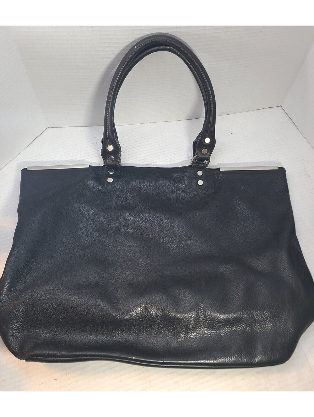 Kenneth Cole New York Bar Bender Pebbled Genuine Leather Tote Vintage Y2K